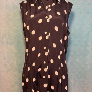 Black & White Polka Dot Button Front Blouse | 100% Rayon